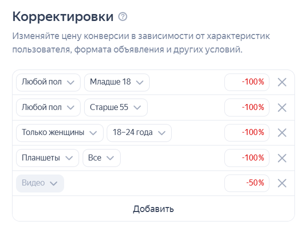 Скриншот Корректировки аудиторий